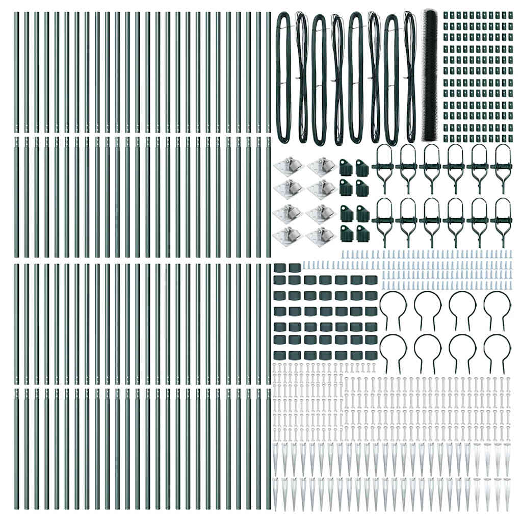 vidaXL Hexagonal Fence with Post 100 x 1.5 m PVC-Coated Steel Green 5