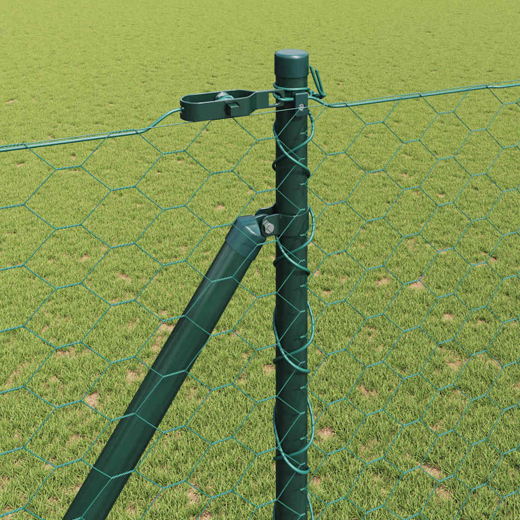 vidaXL Hexagonal Fence with Post 100 x 1.5 m PVC-Coated Steel Green 4