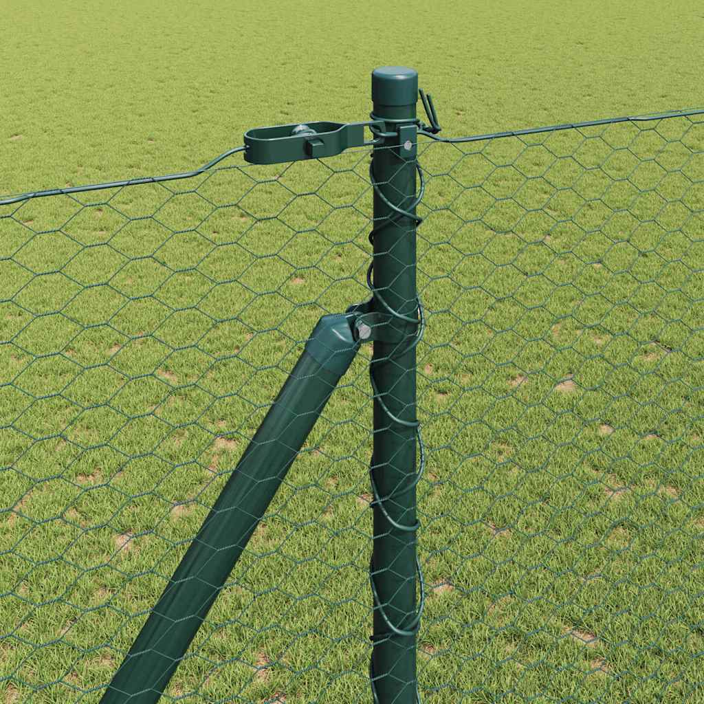 vidaXL Hexagonal Fence with Post 100 x 1.6 m PVC-Coated Steel Green 4