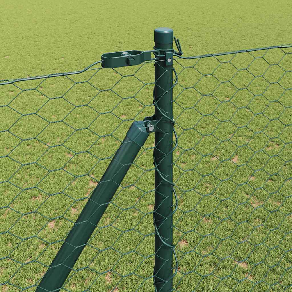vidaXL Hexagonal Fence with Post 100 x 1.6 m PVC-Coated Steel Green 4