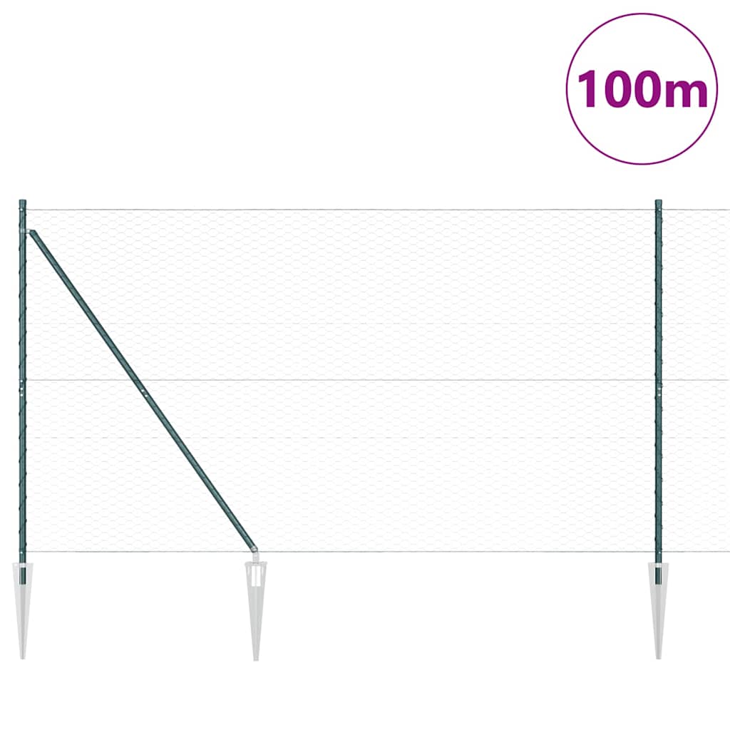 vidaXL Hexagonal Fence with Post 100 x 1.6 m PVC-Coated Steel Green 3