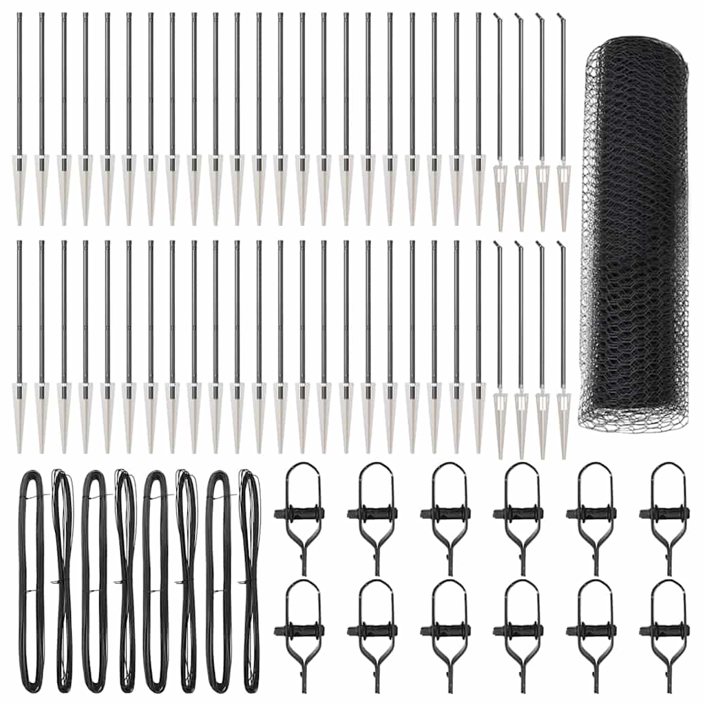 vidaXL Hexagonal Fence with Post 100 x 0.4 m PVC-Coated Steel Grey mesh Size 13 mm mesh