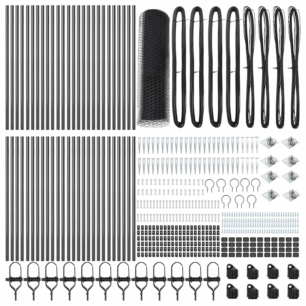 vidaXL Hexagonal Fence with Post 100 x 1 m PVC-Coated Steel Grey Mesh 5