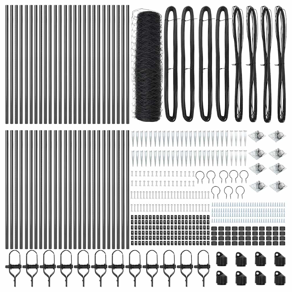 vidaXL Hexagonal Fence with Post 100 x 1 m PVC-Coated Steel Grey Mesh 5