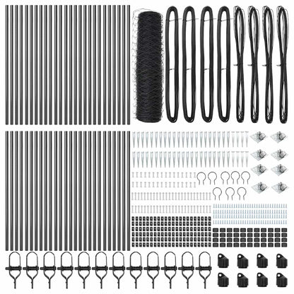 vidaXL Hexagonal Fence with Post 100 x 1 m PVC-Coated Steel Grey Mesh 5