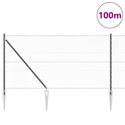 vidaXL Hexagonal Fence with Post 100 x 1 m PVC-Coated Steel Grey Mesh 3