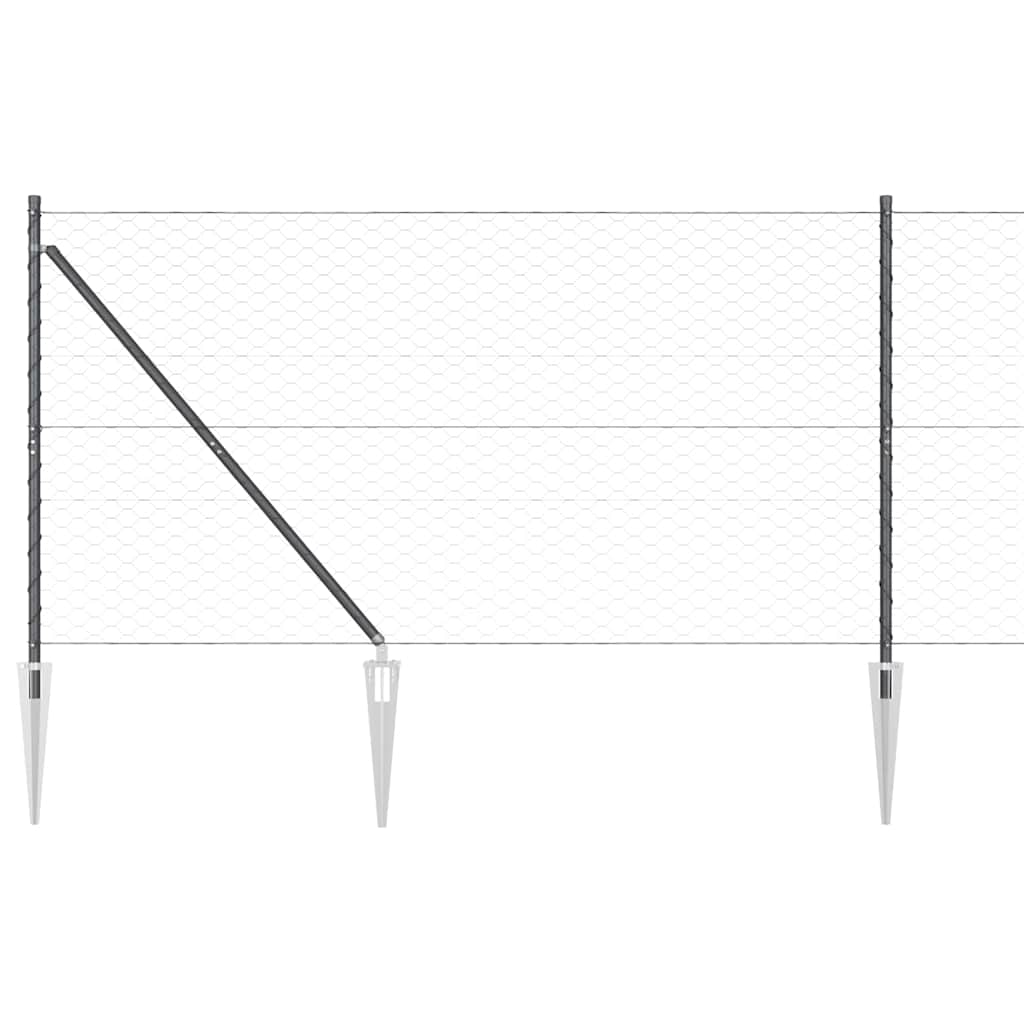 vidaXL Hexagonal Fence with Post 100 x 1.2 m PVC-Coated Steel Grey 6