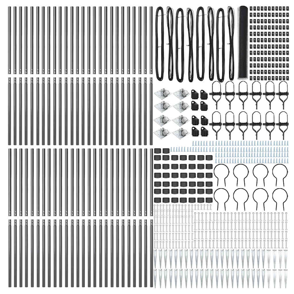 vidaXL Hexagonal Fence with Post 100 x 1.4 m PVC-Coated Steel Grey 5