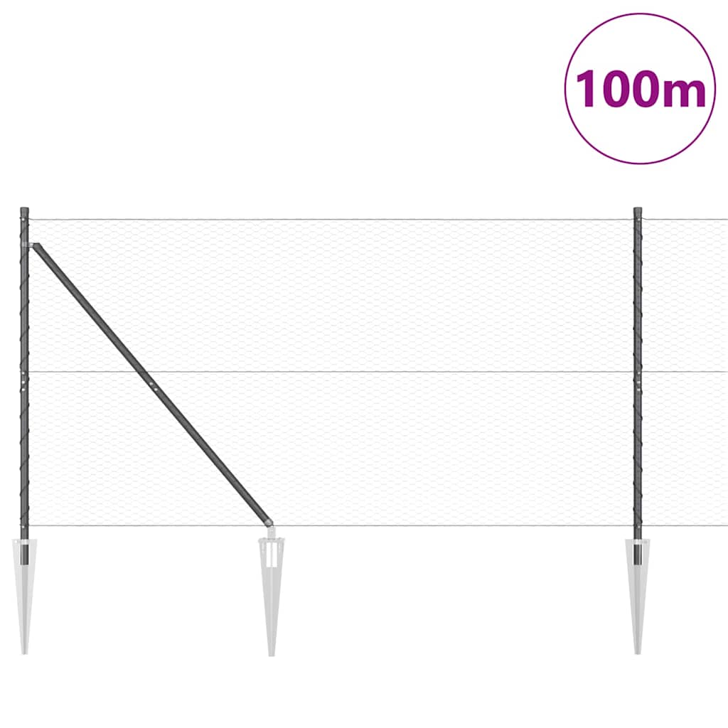 vidaXL Hexagonal Fence with Post 100 x 1.4 m PVC-Coated Steel Grey 3