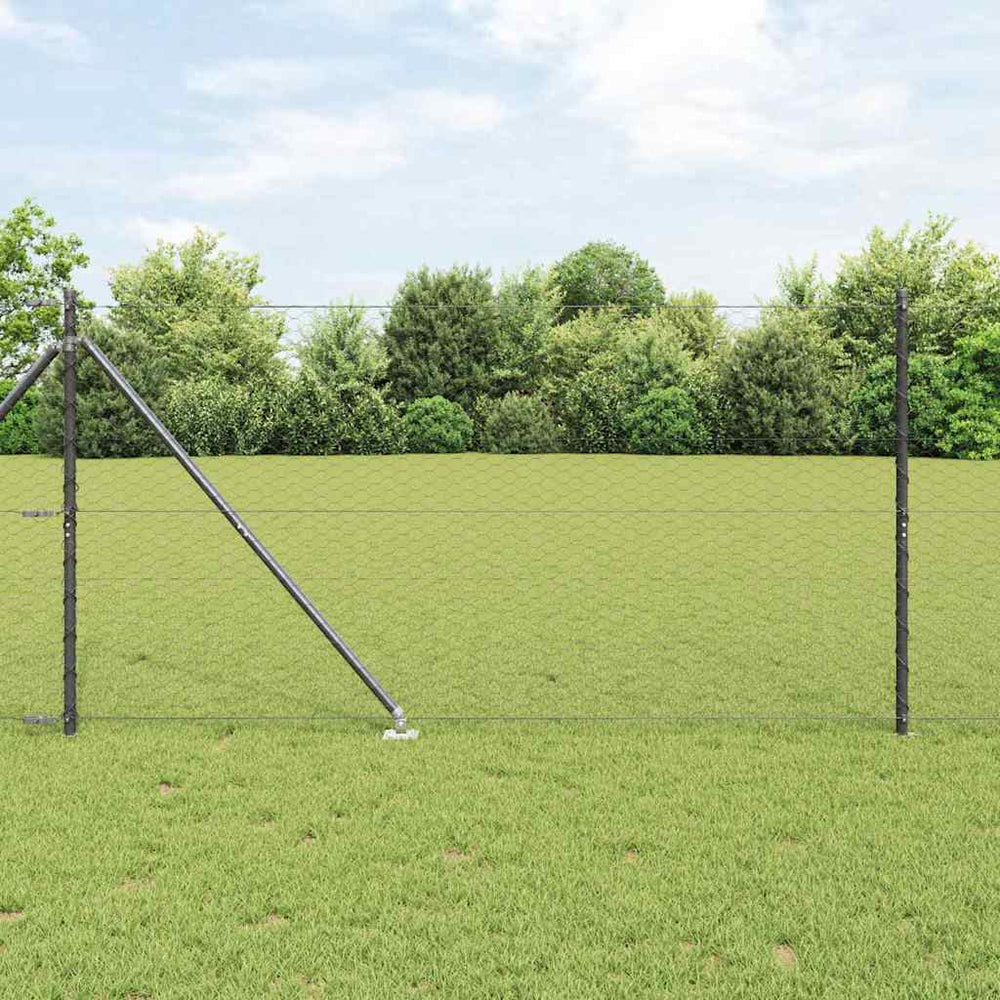 vidaXL Hexagonal Fence with Post 100 x 1.4 m PVC-Coated Steel Grey