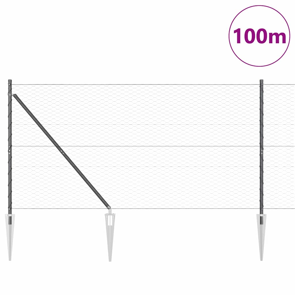 vidaXL Hexagonal Fence with Post 100 x 1.4 m PVC-Coated Steel Grey 3