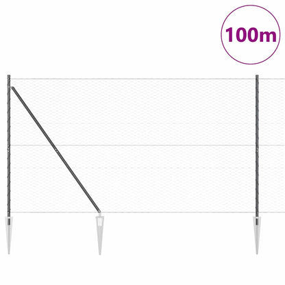 vidaXL Hexagonal Fence with Post 100 x 1.5 m PVC-Coated Steel Grey 3