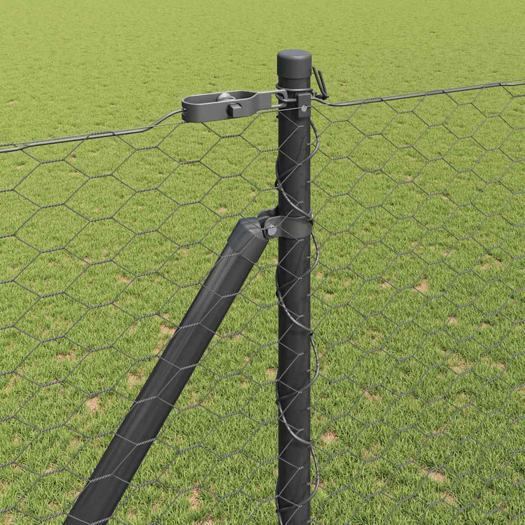 vidaXL Hexagonal Fence with Post 100 x 1.6 m PVC-Coated Steel Grey 4