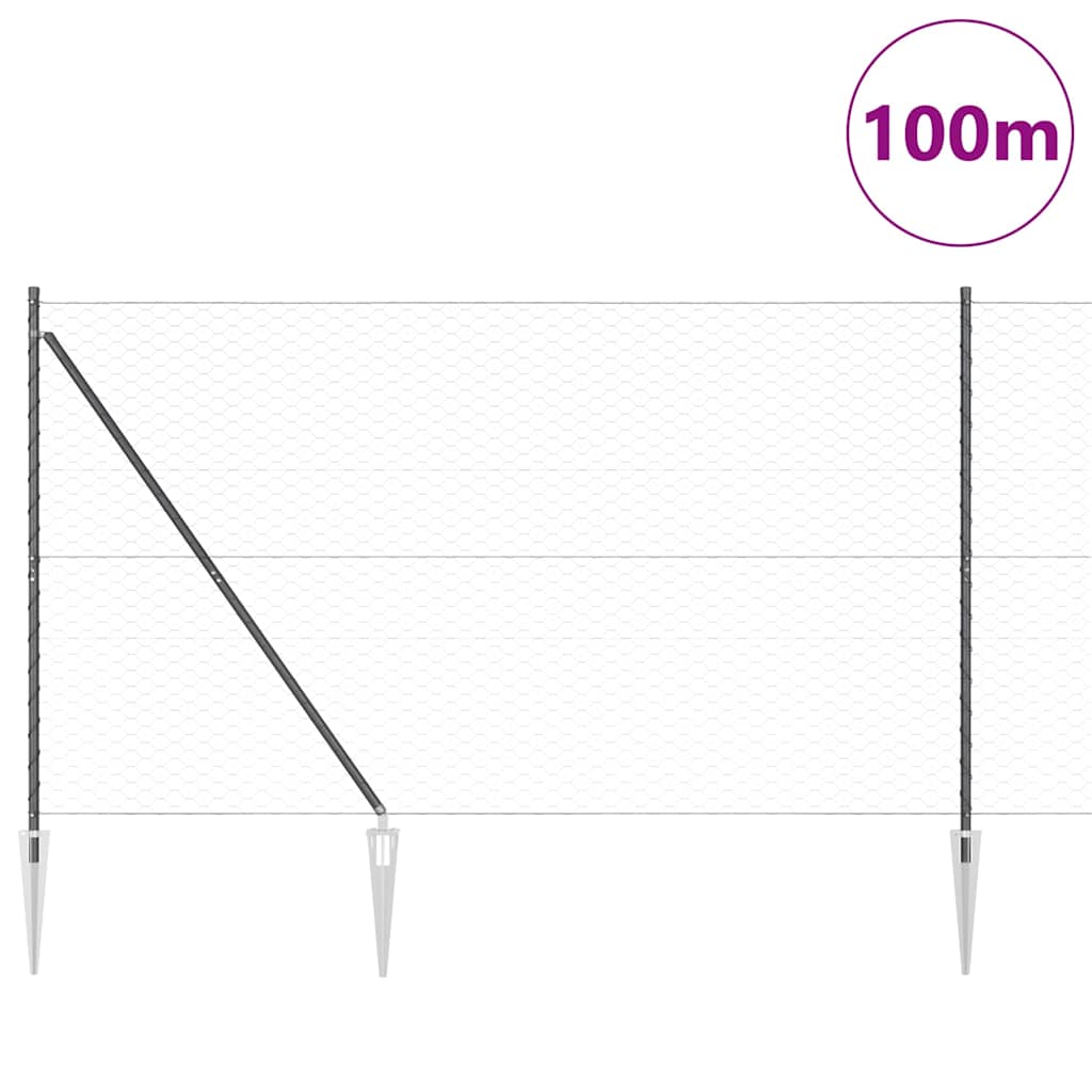 vidaXL Hexagonal Fence with Post 100 x 1.6 m PVC-Coated Steel Grey 3