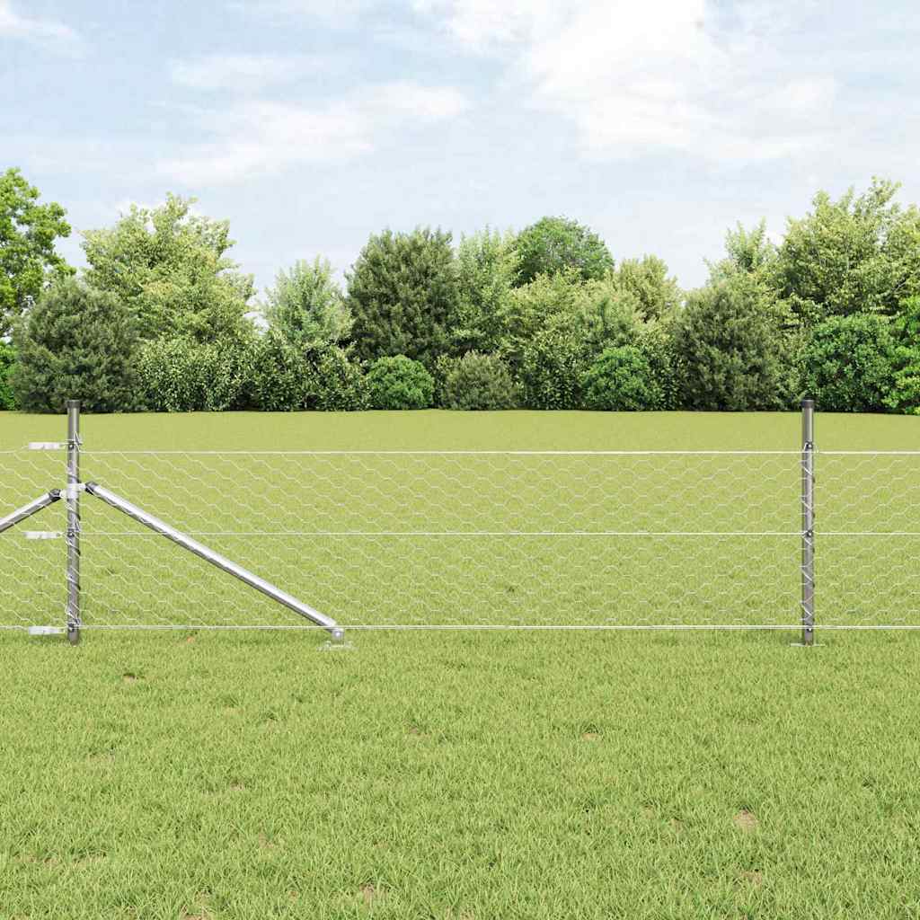 vidaXL Hexagonal Fence with Post 100 x 1 m Silver Galvanised Steel mesh Size 50 mm mesh