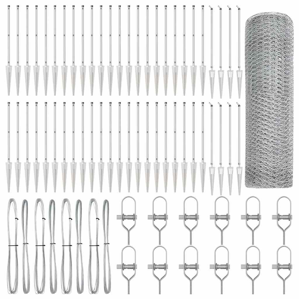 vidaXL Hexagonal Fence with Post 100 x 1 m Galvanised Steel Silver 2