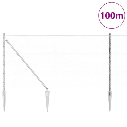 vidaXL Hexagonal Fence with Post 100 x 1 m Galvanised Steel Silver 3