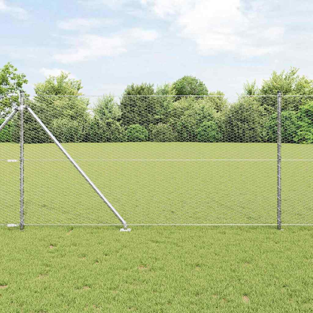 vidaXL Hexagonal Fence with Post 100 x 1.2 m Galvanised Steel Silver 1