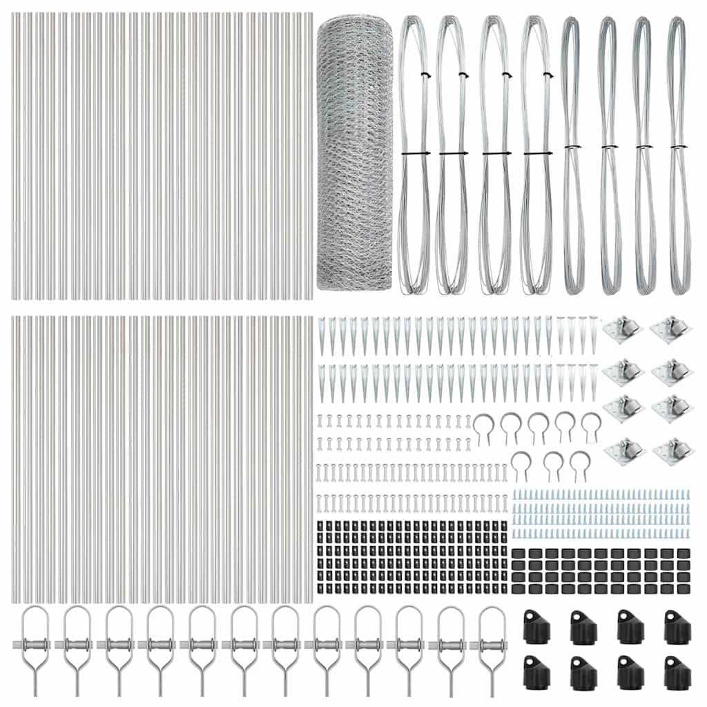 vidaXL Hexagonal Fence with Post 100 x 1.2 m Galvanised Steel Silver 5