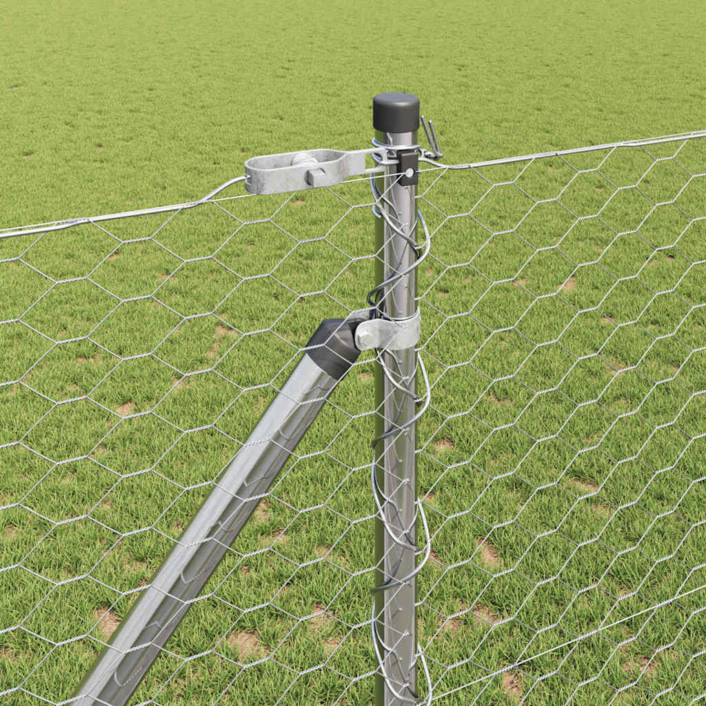 vidaXL Hexagonal Fence with Post 100 x 1.2 m Galvanised Steel Silver 4