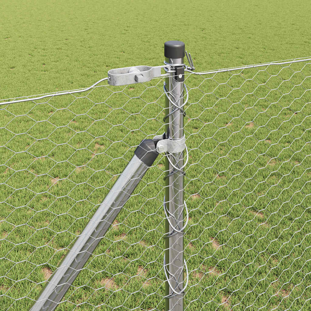 vidaXL Hexagonal Fence with Post 100 x 1.4 m Galvanised Steel Silver 4