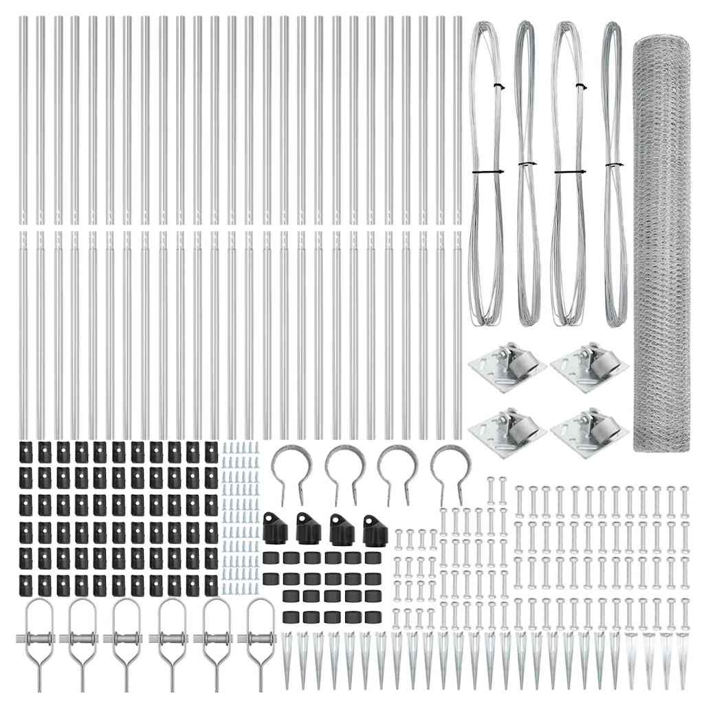 vidaXL Hexagonal Fence with Post 100 x 1.4 m Galvanised Steel Silver 6