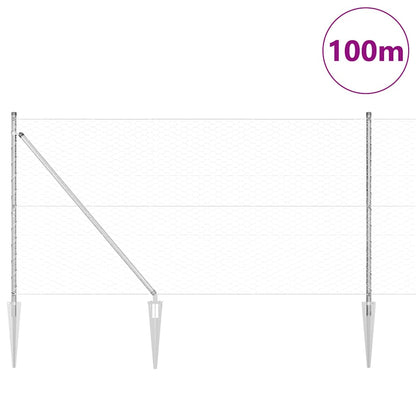 vidaXL Hexagonal Fence with Post 100 x 1.4 m Galvanised Steel Silver 3