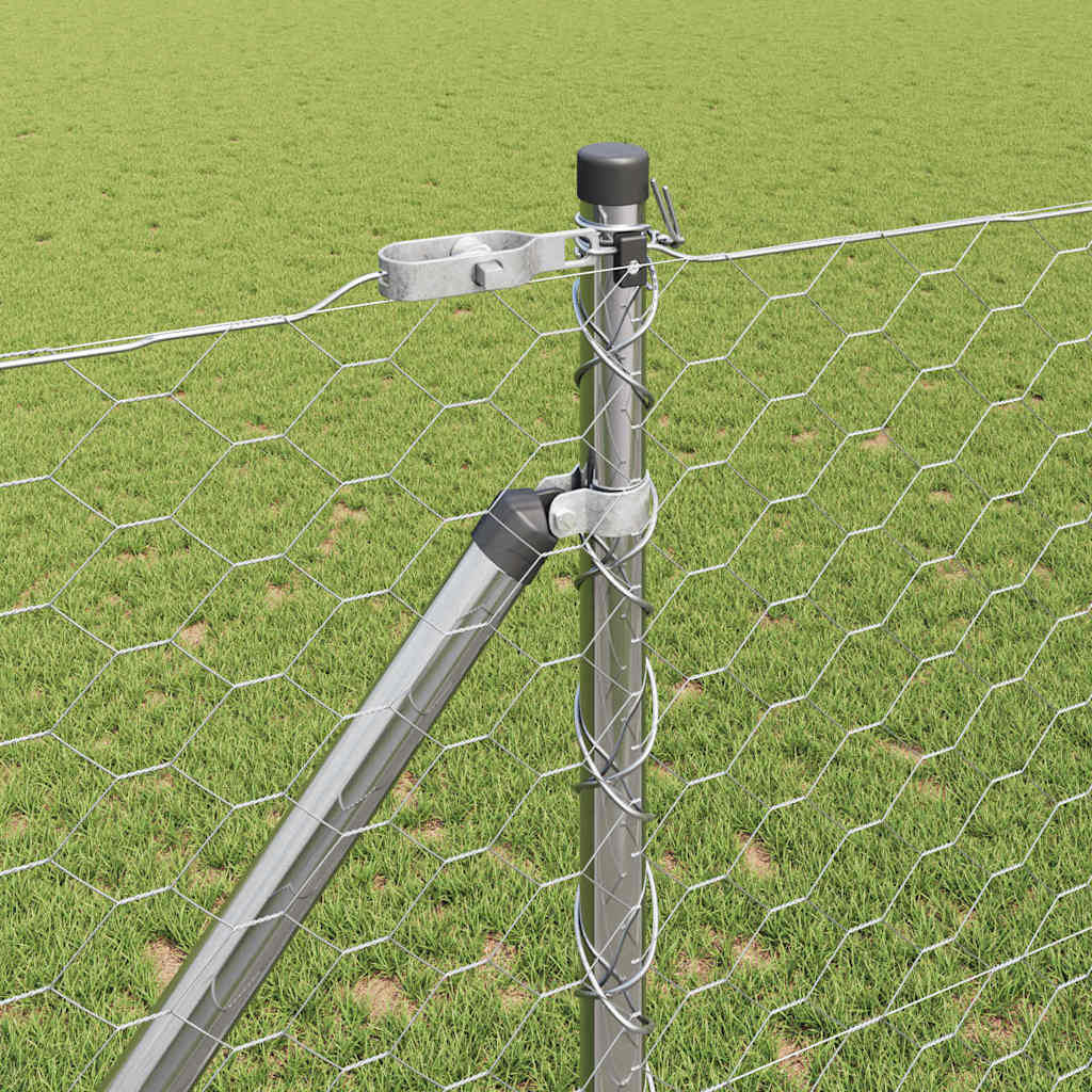 vidaXL Hexagonal Fence with Post 100 x 1.4 m Galvanised Steel Silver 4