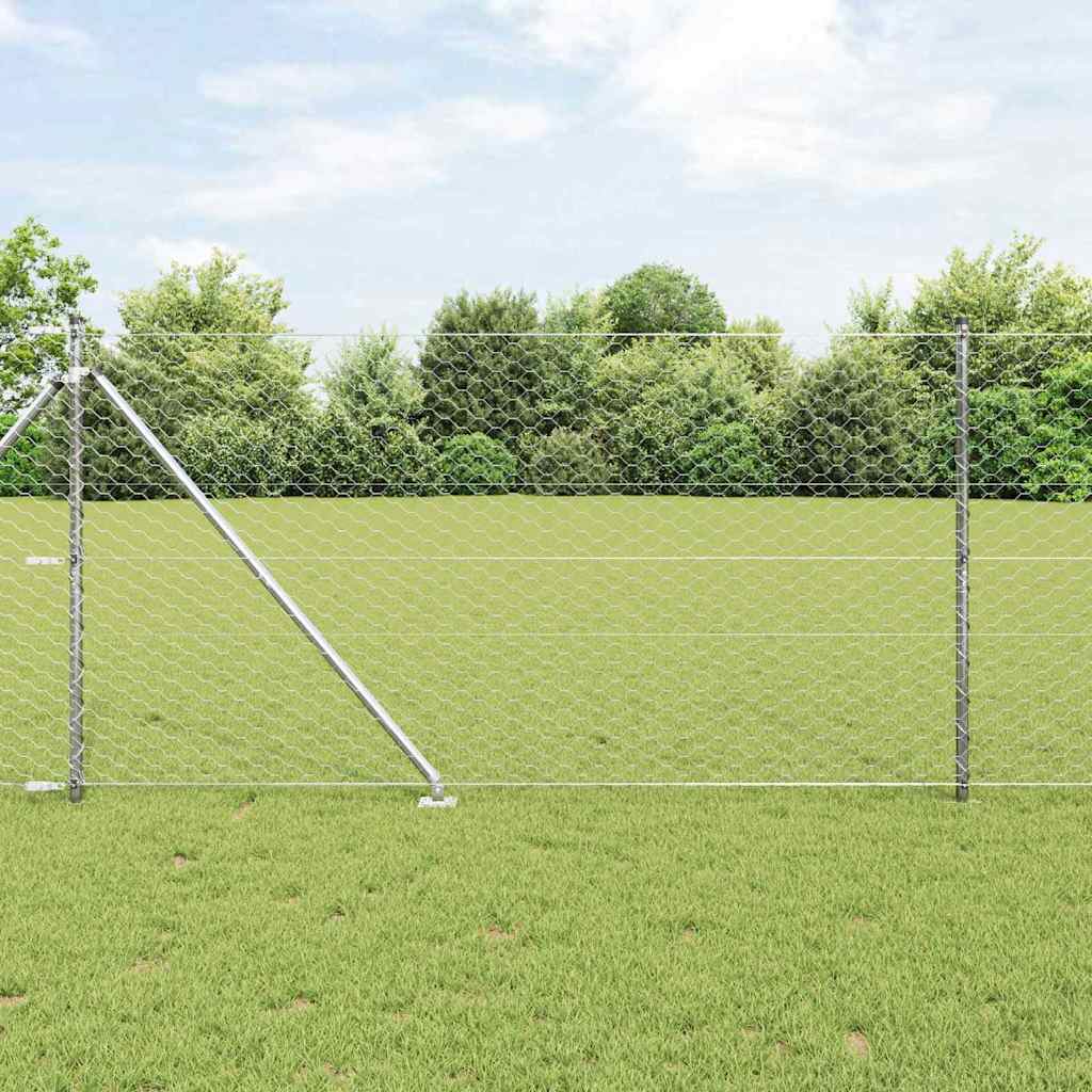 vidaXL Hexagonal Fence with Post 100 x 1.4 m Galvanised Steel Silver 1