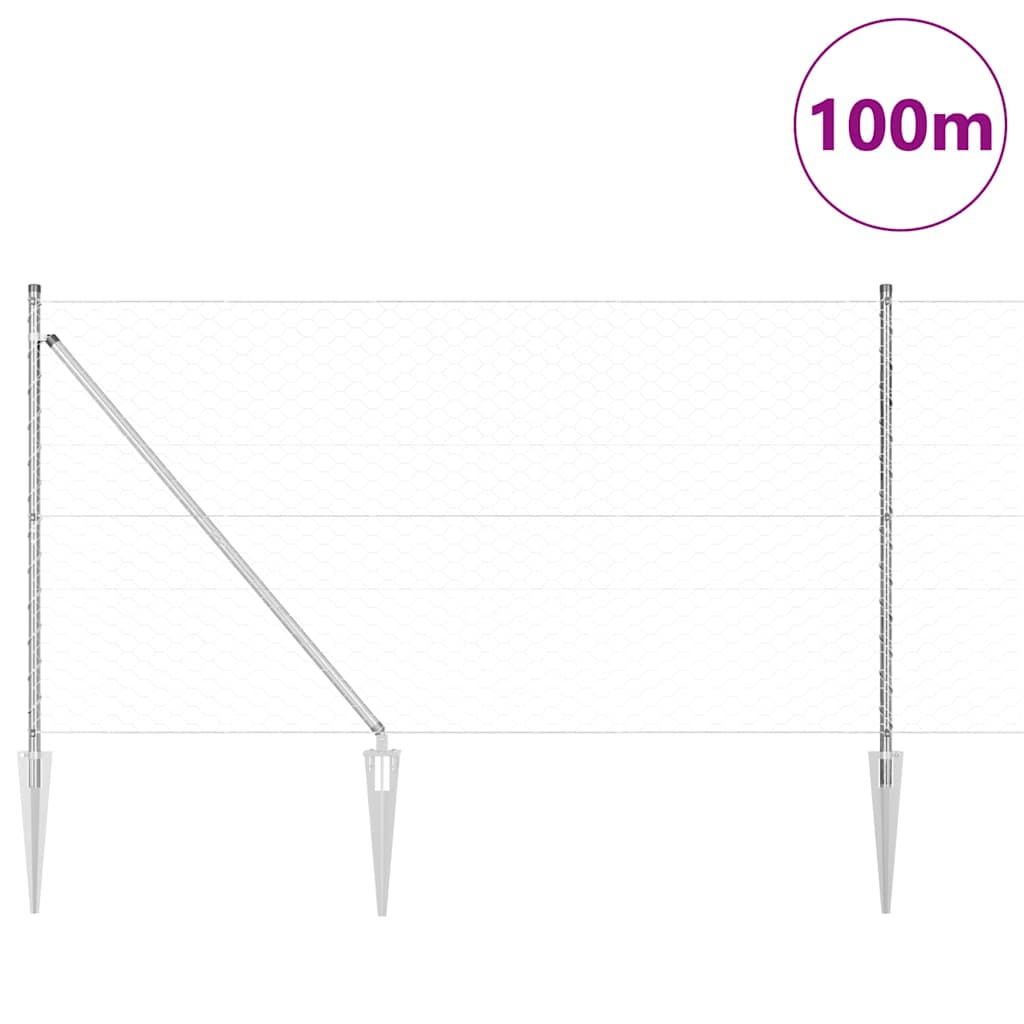 vidaXL Hexagonal Fence with Post 100 x 1.4 m Galvanised Steel Silver 3