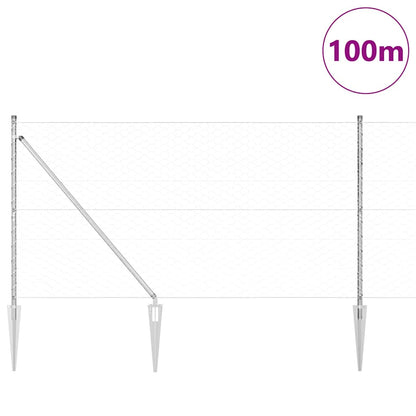 vidaXL Hexagonal Fence with Post 100 x 1.4 m Galvanised Steel Silver 3