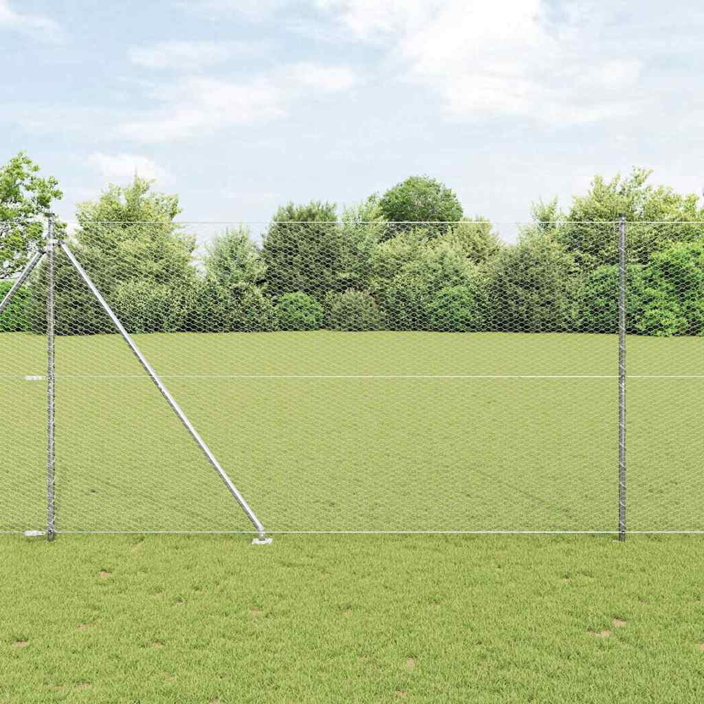 vidaXL Hexagonal Fence with Post 100 x 1.5 m Galvanised Steel Silver 1