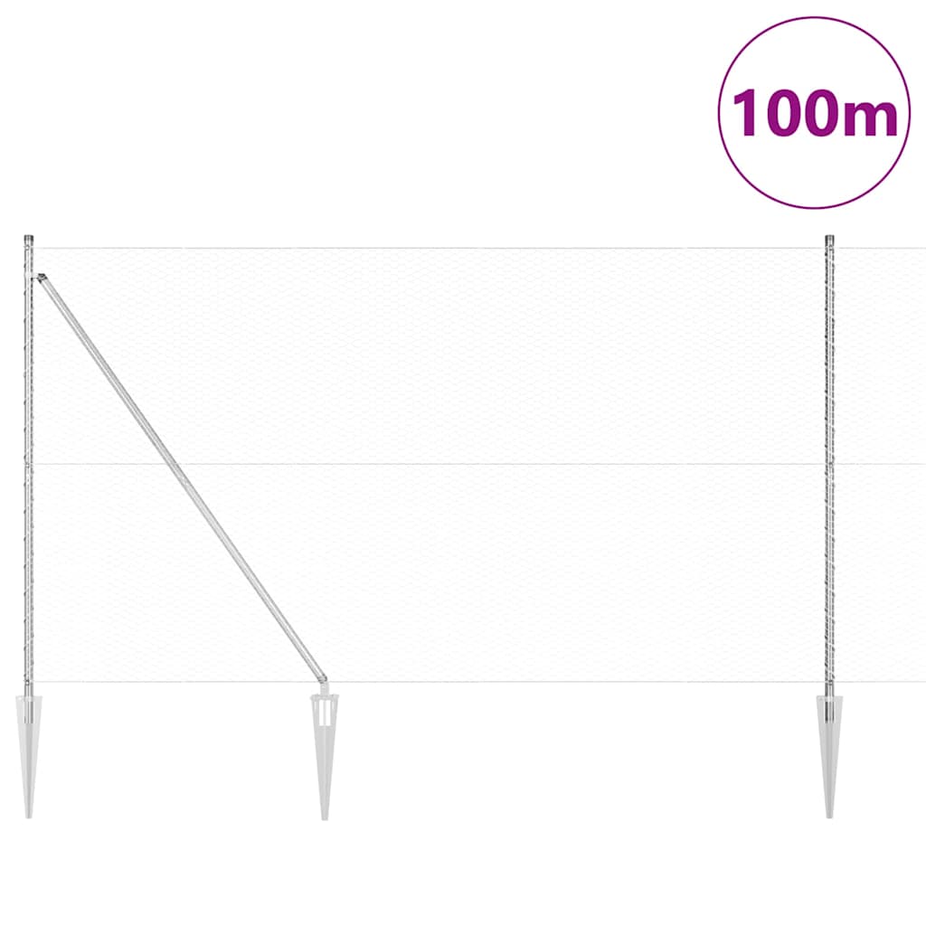 vidaXL Hexagonal Fence with Post 100 x 1.5 m Galvanised Steel Silver 3