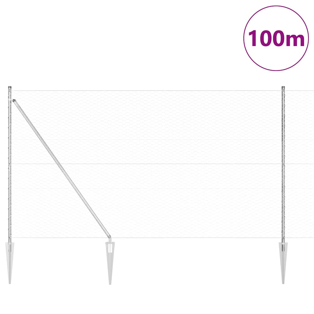 vidaXL Hexagonal Fence with Post 100 x 1.5 m Galvanised Steel Silver 3