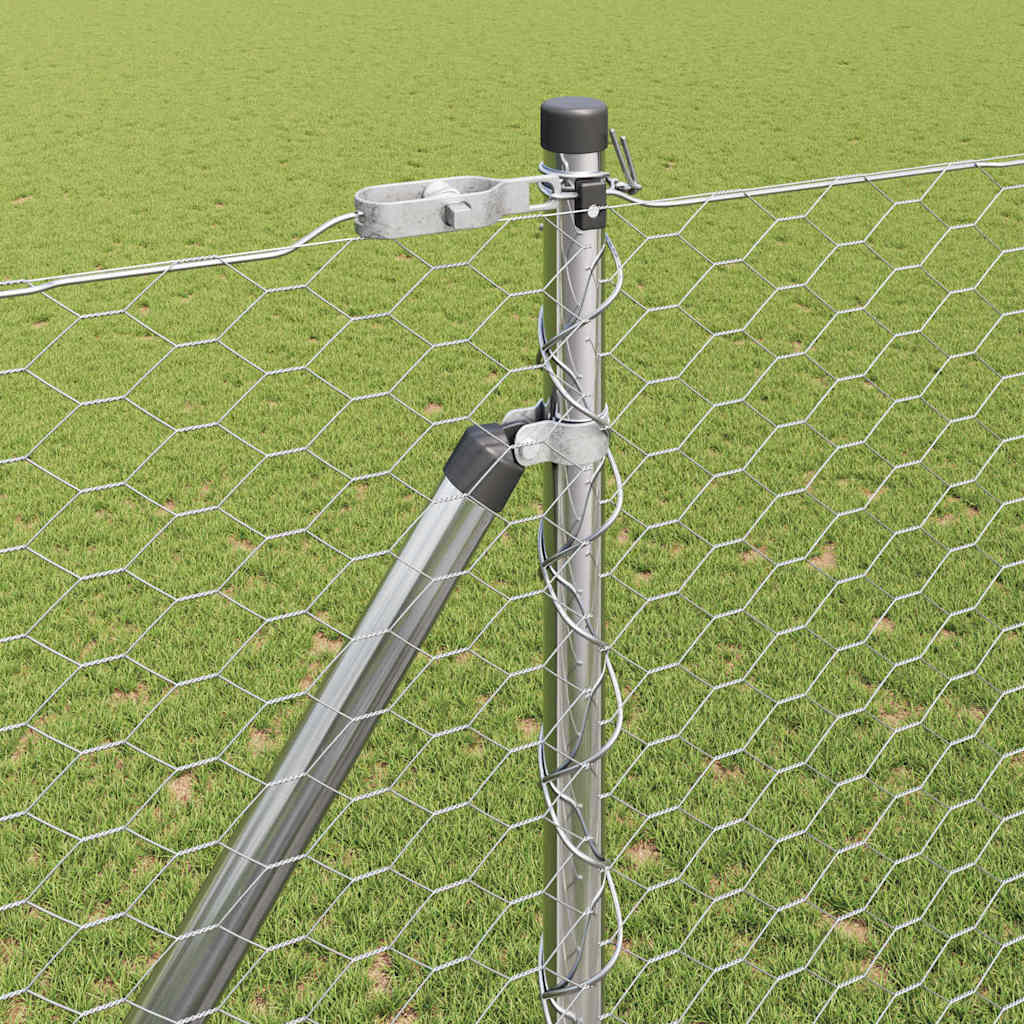 vidaXL Hexagonal Fence with Post 100 x 1.6 m Galvanised Steel Silver 4