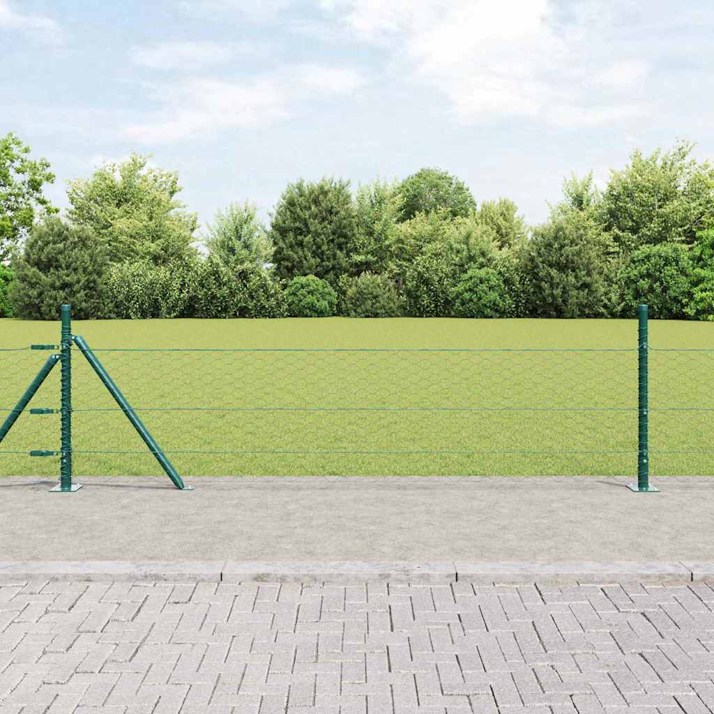 vidaXL Hexagonal Fence with Concrete Base 100 x 1 m PVC-Coated Steel Green mesh Size 36 mm mesh