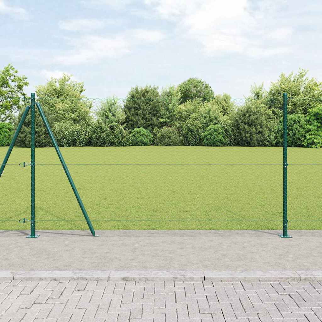 vidaXL Hexagonal Fence with Concrete Base 100 x 1 m PVC-Coated Steel Green mesh Size 25 mm mesh
