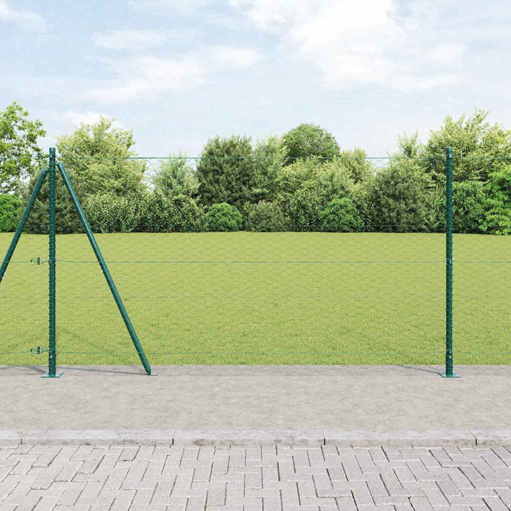 vidaXL Hexagonal Fence with Concrete Base 100 x 1 m PVC-Coated Steel Green mesh Size 36 mm mesh