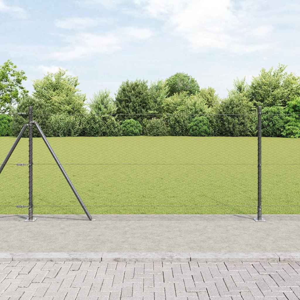 Hexagonal Fence with Concrete Base 50 x 1 m PVC-Coated Steel Grey mesh Size 25 mm mesh 1 m