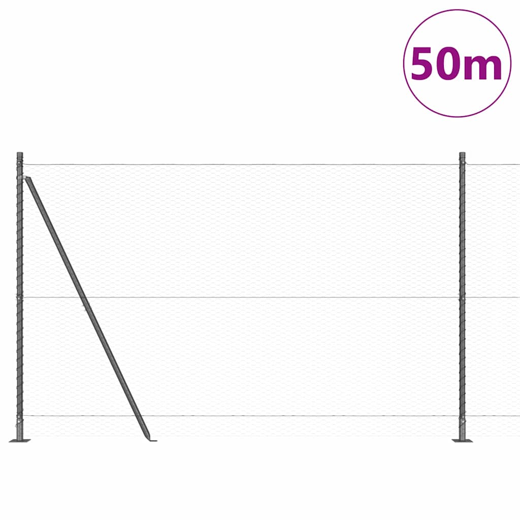 Hexagonal Fence with Concrete Base 50 x 1 m PVC-Coated Steel Grey mesh Size 25 mm mesh 1.4 m