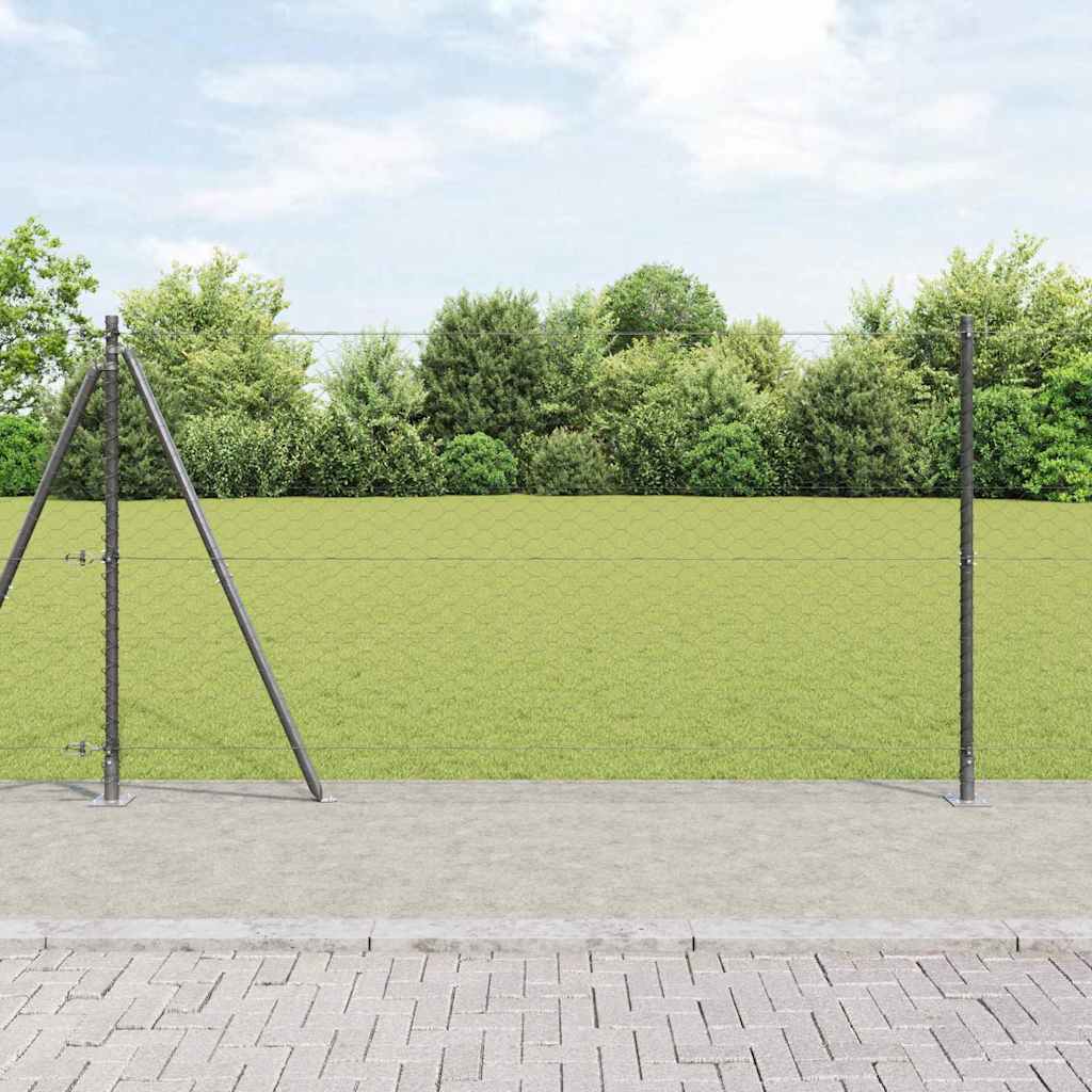 Hexagonal Fence with Concrete Base 100 x 1 m PVC-Coated Steel Grey mesh Size 50 mm mesh 1.2 m
