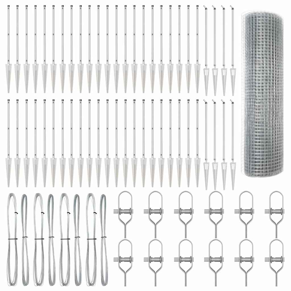vidaXL Welded Wire Fence with Spikes 100 x 1 m Galvanised Steel Silver 5