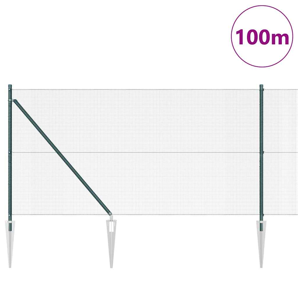vidaXL Welded Wire Fence with Spikes 100 x 1 m PVC-coated Steel Green 3