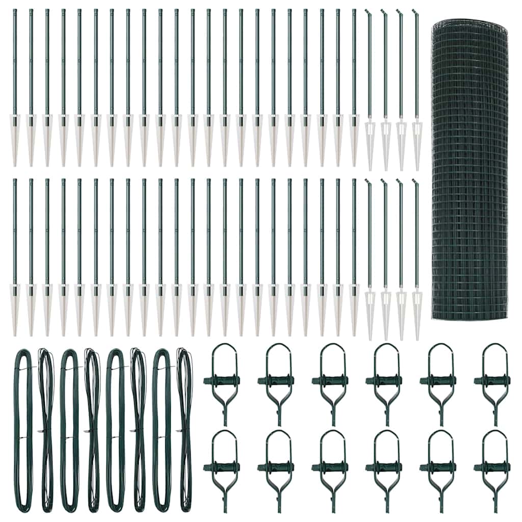 vidaXL Welded Wire Fence with Spikes 100 x 1 m PVC-coated Steel Green 2