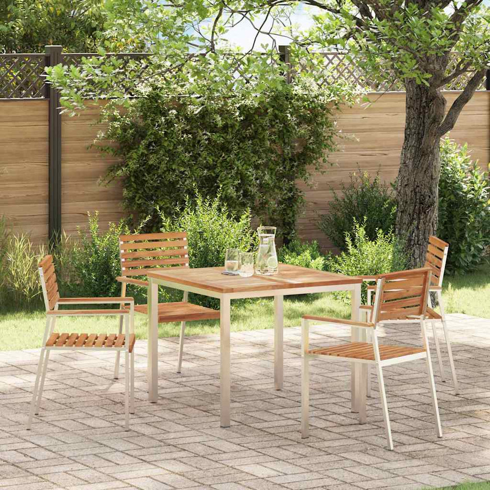 vidaXL Garden Chair 4 pcs Solid Teak Wood and Stainless Steel