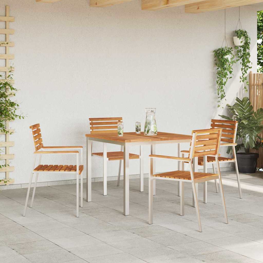 vidaXL Garden Chair 4 pcs Solid Teak Wood and Stainless Steel 3