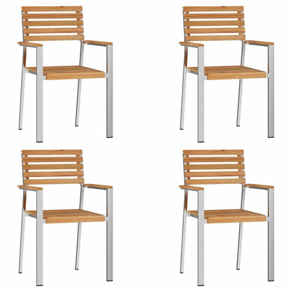 vidaXL Garden Chair 4 pcs Solid Teak Wood and Stainless Steel 4