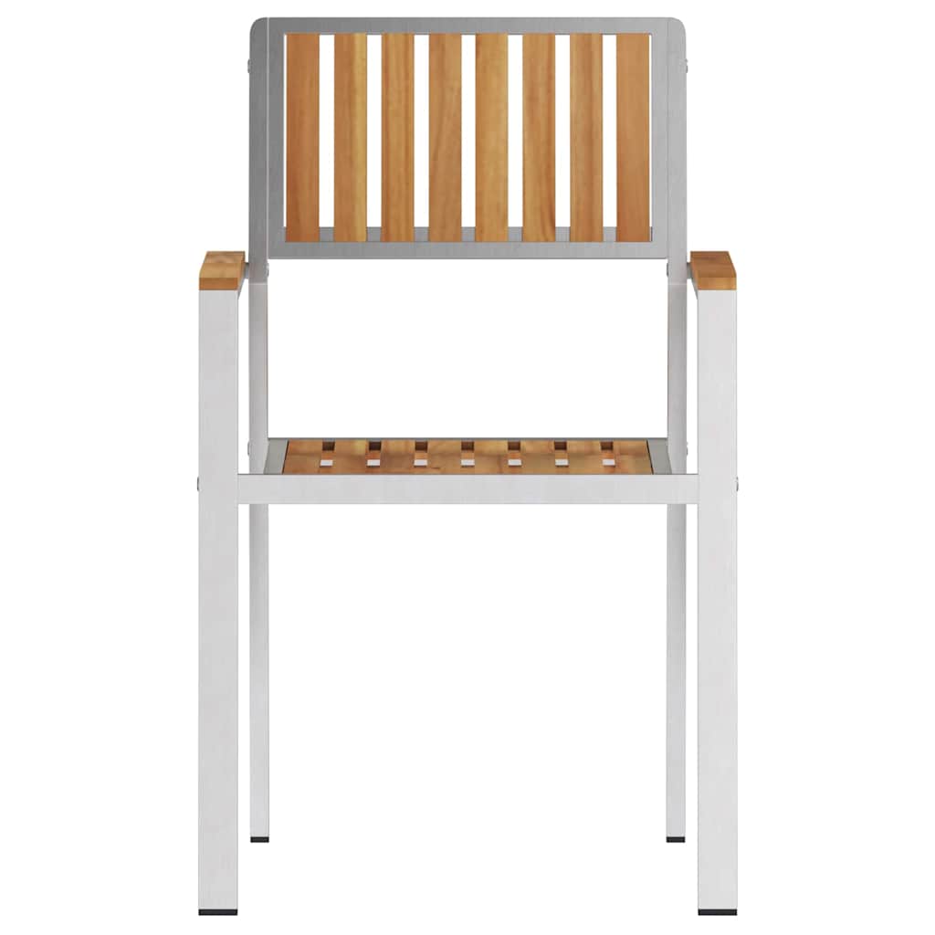 vidaXL Garden Chair 4 pcs Solid Teak Wood and Stainless Steel 5