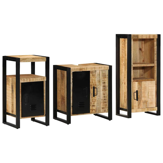 vidaXL Bathroom Furniture Set 3 pcs Brown and Black Solid Mango Wood 1
