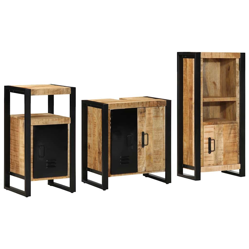 vidaXL Bathroom Furniture Set 3 pcs Brown and Black Solid Mango Wood 3